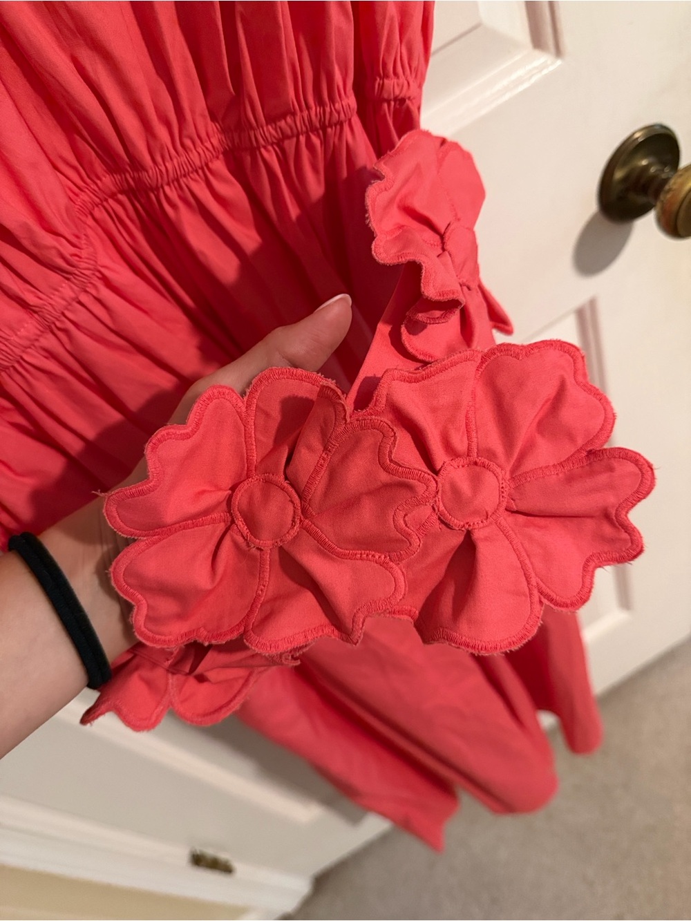 Lucy Paris Coral-Pink Floral-Waist V-Neck Midi Dress with Floral Waist - Picture 4 of 7